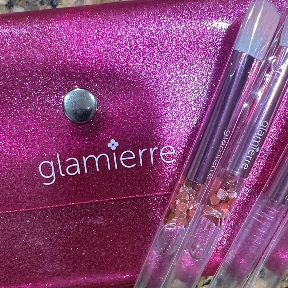 Glamierre Pink Glitter Brush Set with Case